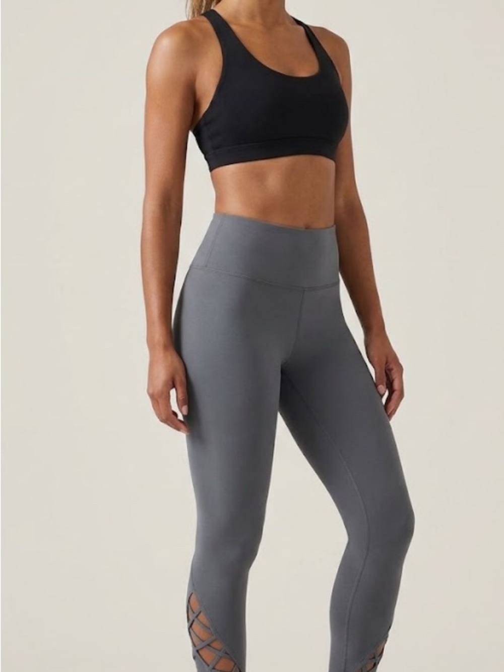 ALO Yoga Charcoal High-Rise Seamless Leggings with Lattice Hem